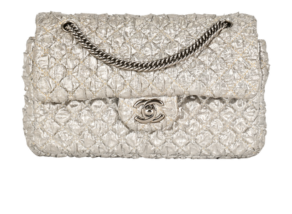 Metallic Small Double Flap, &pound;2,200, Handbags, Silver, Fabric/Leather, Front view